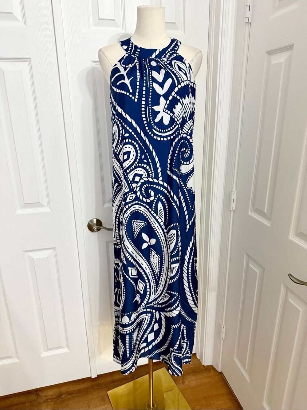 J. McLaughlin Paisley Blue White Leda Silk Blend Maxi Dress S